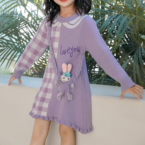 New Women's Baby Frozen Starlight Princess Dress, Stylish Purple Cartoon Rabbit Cardigan Dress for Girls
