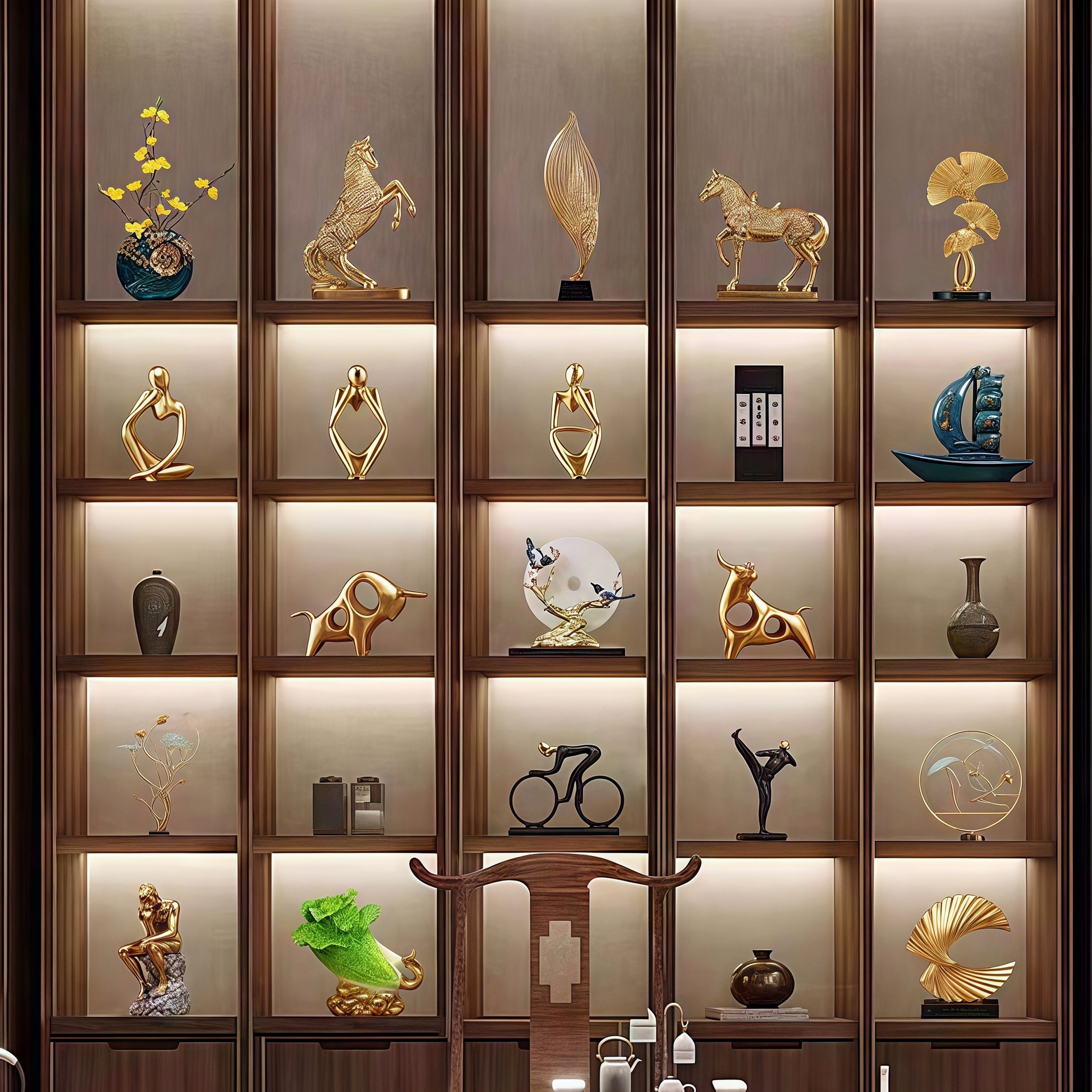 Librería de lujo ligero, decoración artesanal de alta gama, gabinete de vino Daquan, sala de estar, oficina, sala de estudio, entrada, modelo de decoración de la habitación