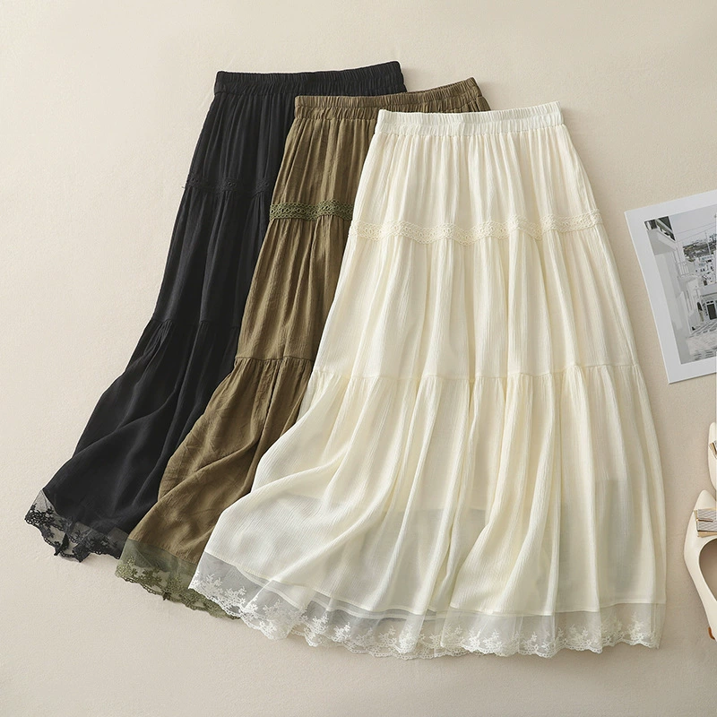 Фактический снимок летней художественной кружевной юбки 2025 года, универсальной