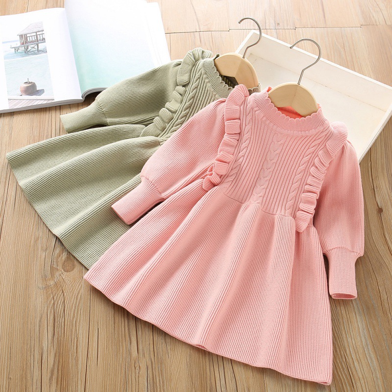 Girls' Woolen 2023 Autumn/Winter New Korean Edition Fashionable Solid Color Little Girl Lantern Sleeves Sweet Knitted_voghion.com