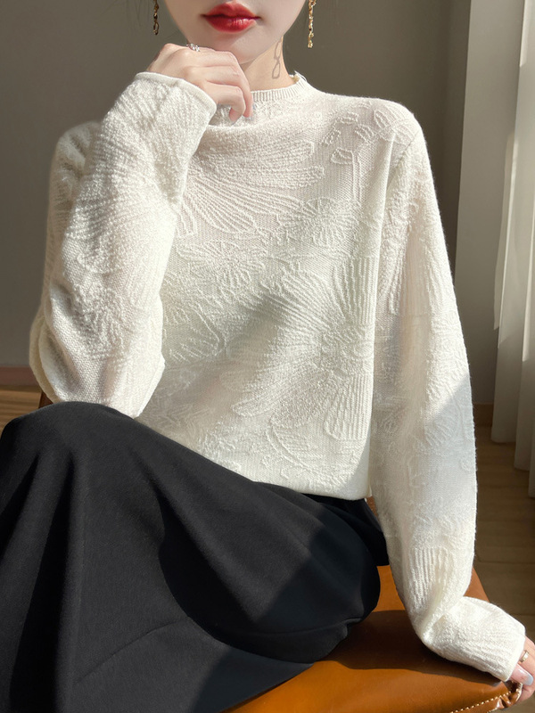 プルオーバーボトリングシャツトップスレディース彫刻スリムフィットセーター新しい婦人服冬2025インナー秋冬ハーフタートルネック|undefined