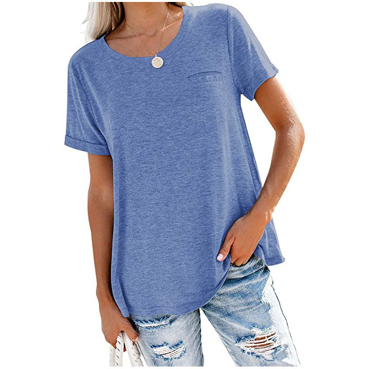 round neck pocket loose solid color T-shirt NSHZ35764