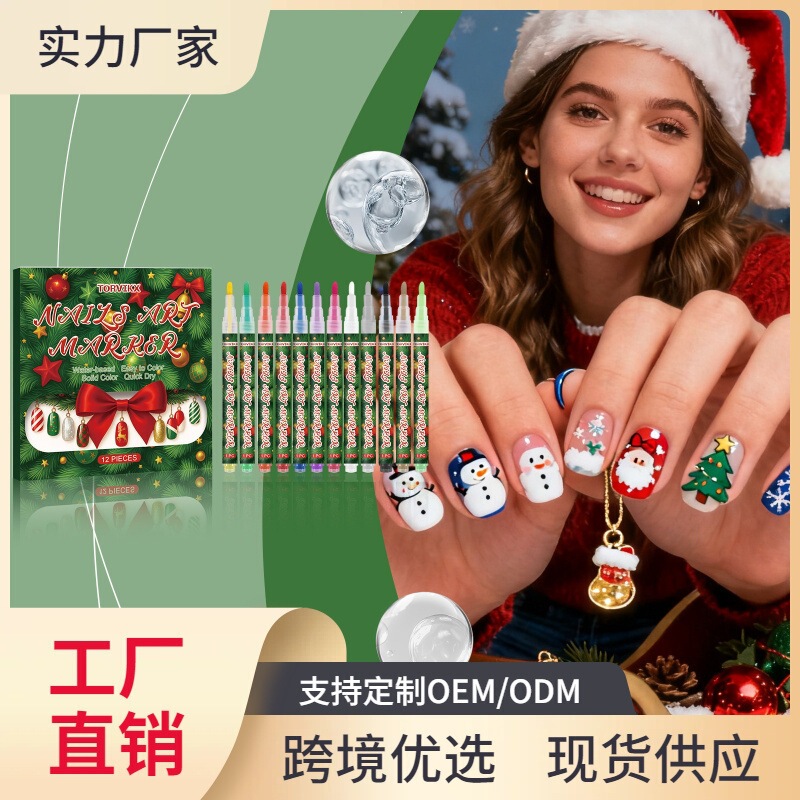 Torvikx Christmas DIY Nail Art Graffiti Pen Nail Outline Painting Colorful Holiday Color Matching Long-Lasting Graffiti Pen