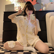 日系ins卡通乌萨奇睡衣女夏季薄款短袖纯棉皱布可爱家居服两件套