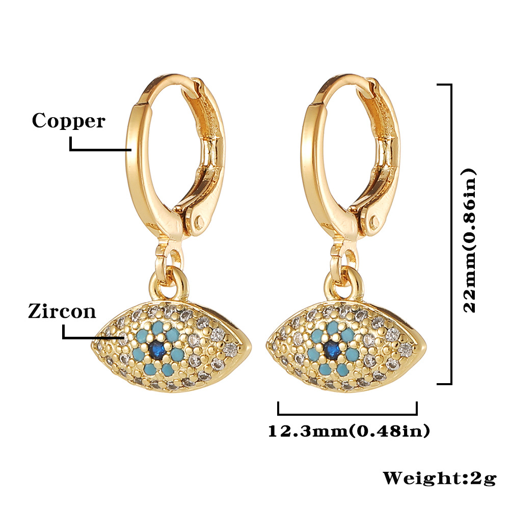 Fashion Devil's Eye Moon Fish Bone Copper Drop Earrings Inlay Zircon Copper Earrings display picture 13