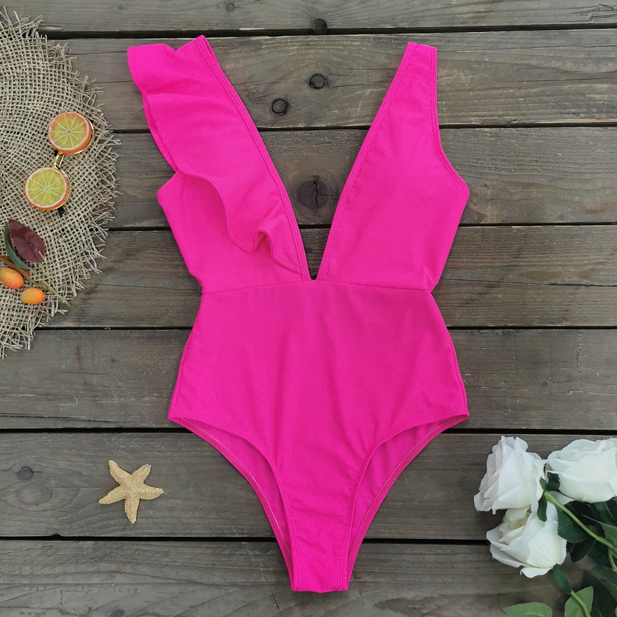291g Weight Sleeveless Sleeve Length Polyester Fabric Type Short Top Length One-pieces Tops Type 1 Piece Quantity Swimming Occasion V Neck Neckline Slim Fit Type Flower Pattern Women's Gender Vacation Style Women's Vacation Flower 1 Piece One Piece Swimwear 3