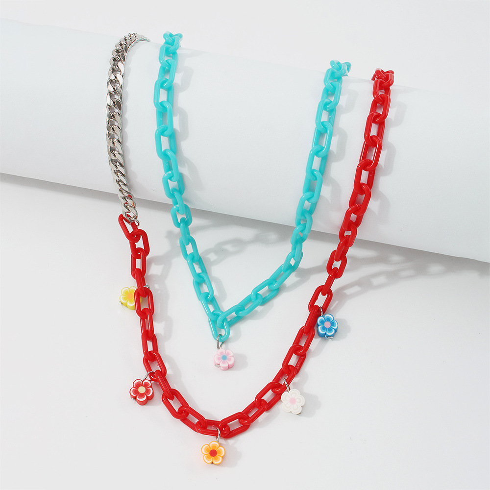 Wholesale Jewelry Colorful Chain Splicing Flower Pendant Necklace Nihaojewelry display picture 8