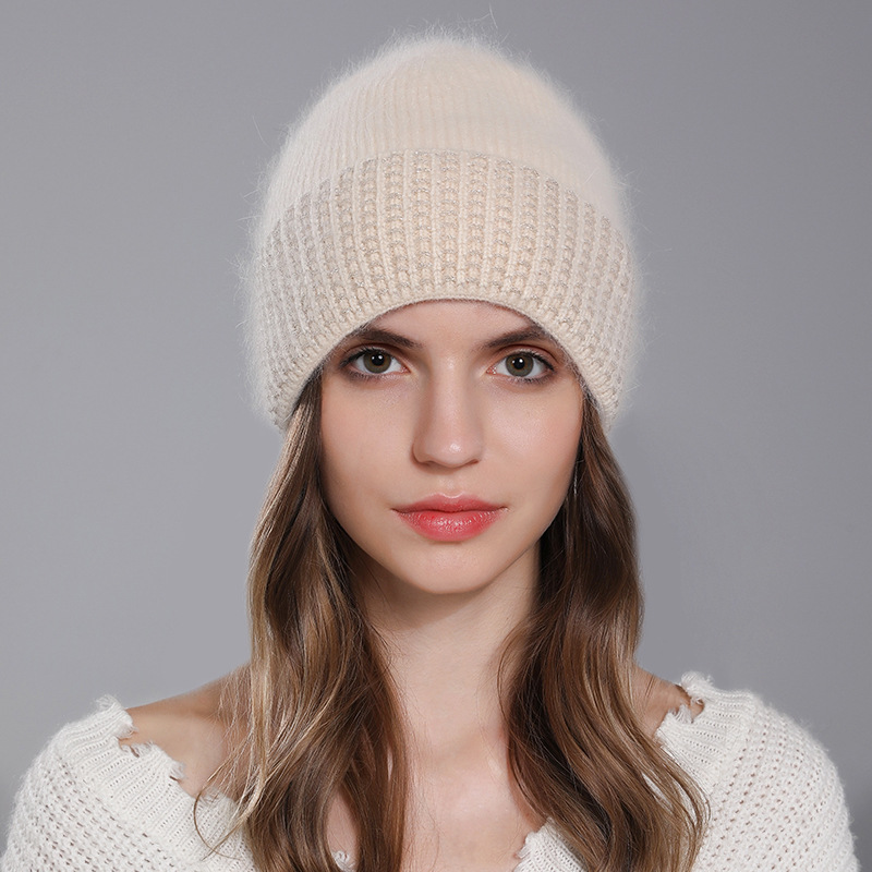 Nouveau tricoté enfants chaud hiver Angora lapin cheveux mode laine femmes pull chapeau_voghion.com