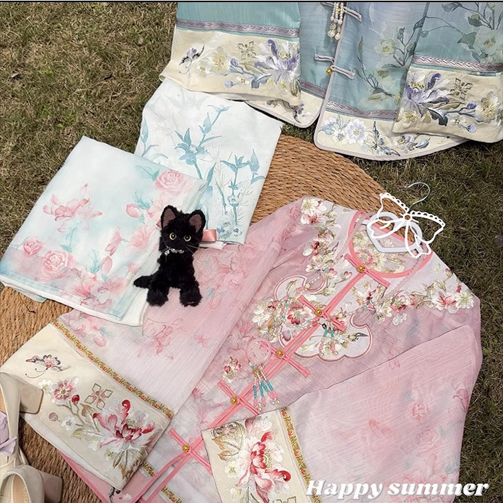 春の手紙-デイリーグラデーションプリント改良された中国風の漢の女性の刺繍入りスカートレトロ中国風の春夏スタイル|undefined