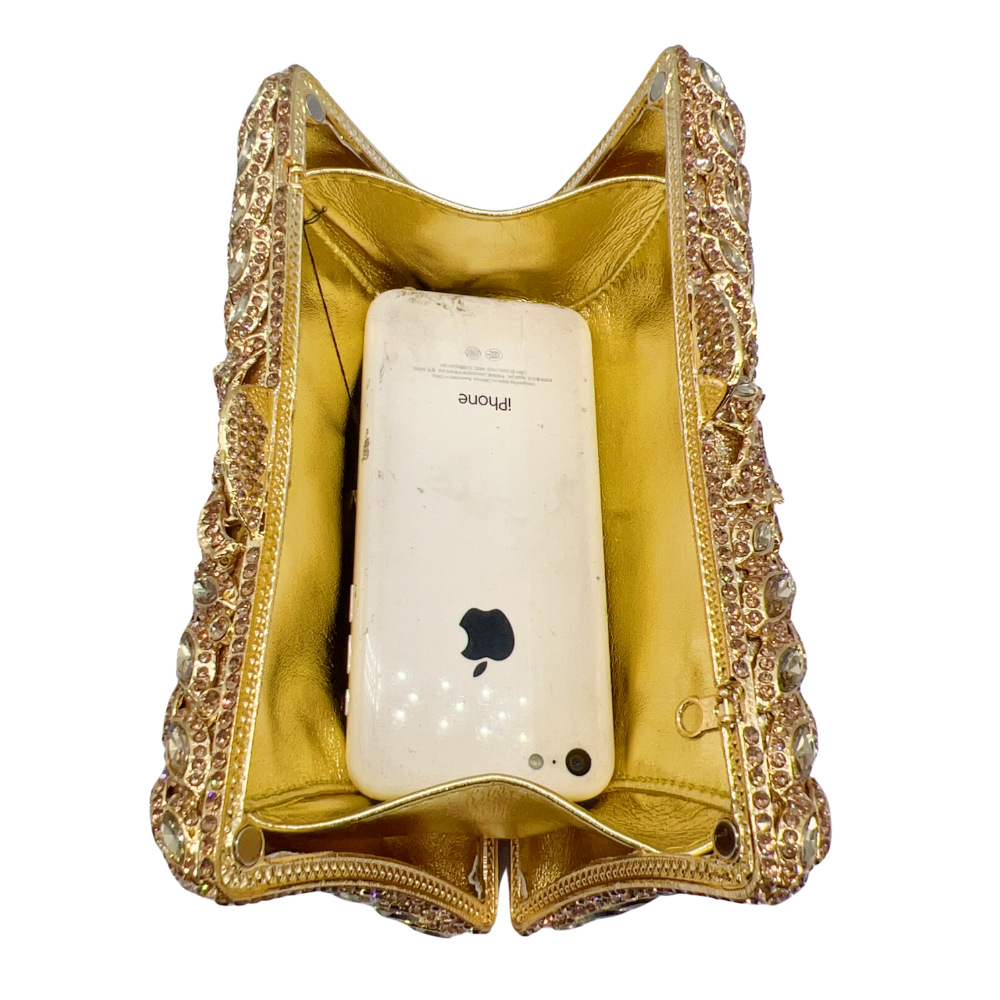 Túi clutch nữ đính kim cương dạ tiệc phong cách Âu Mỹ — kim cương vàng trên nền vàng, Màu bạc, Màu xanh lá, Màu đen chi tiết 5