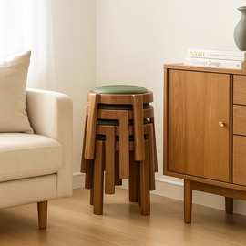 实木餐椅家用小户型客厅餐桌凳子2025新款可叠放收纳餐桌软包椅子