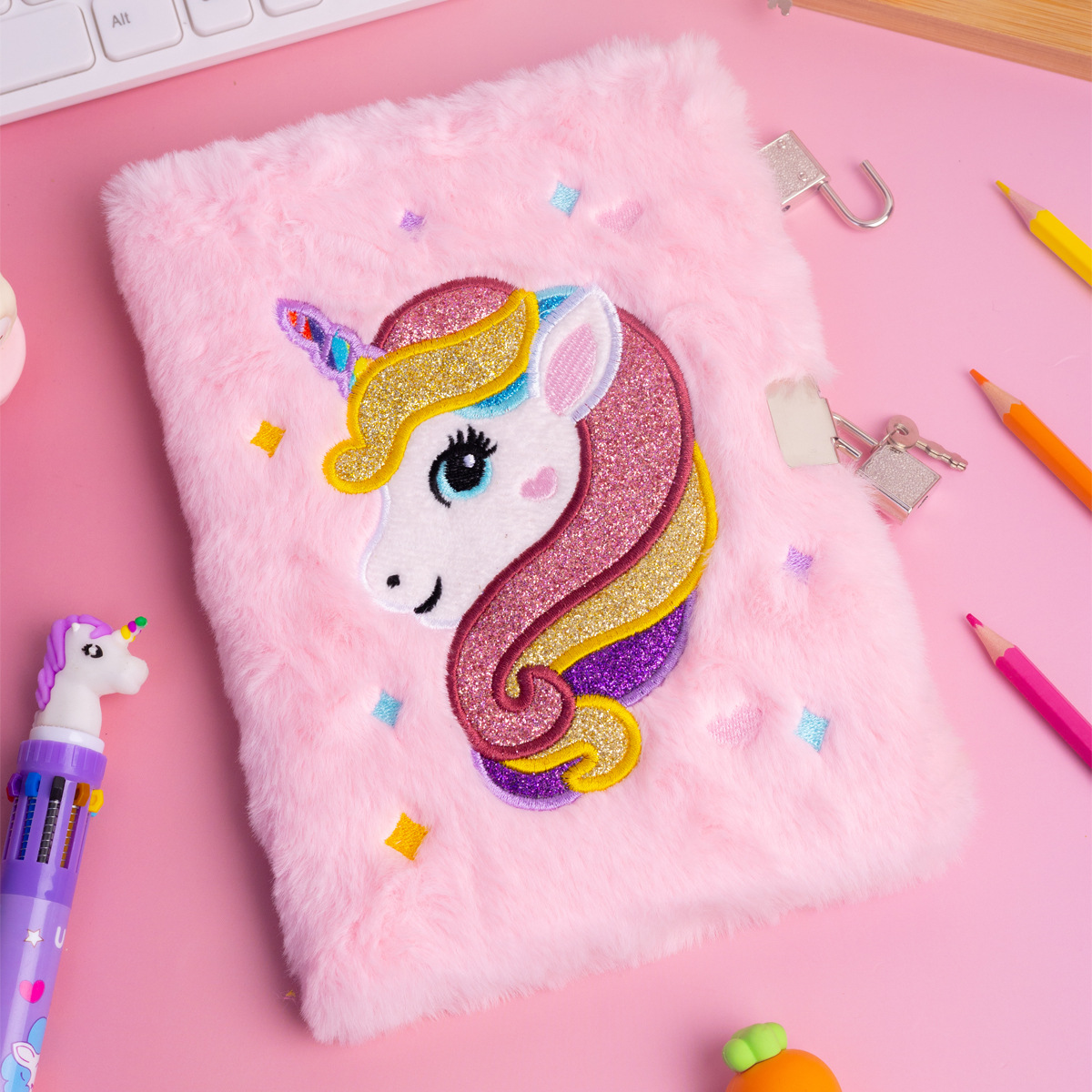 Polvo puro unicornio cuaderno de peluche estudiantes de primaria con bloqueo cuaderno de escritura adorable regalo para niños
