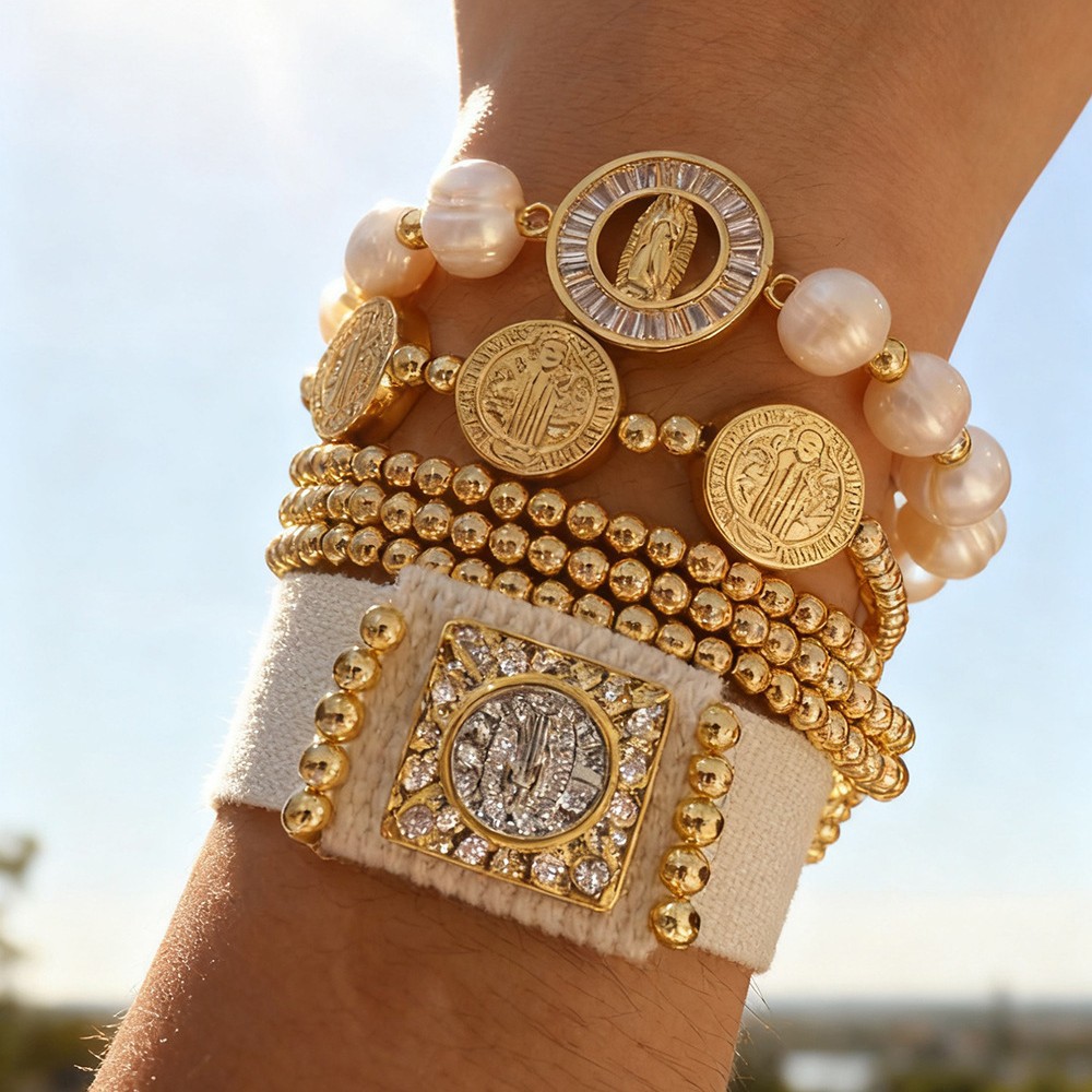 European and American Cross-Border Creative Portrait Beaded Freshwater Pearl Bracelet Portrait Stacked Fashion Simple Fashion Bracelet for Women