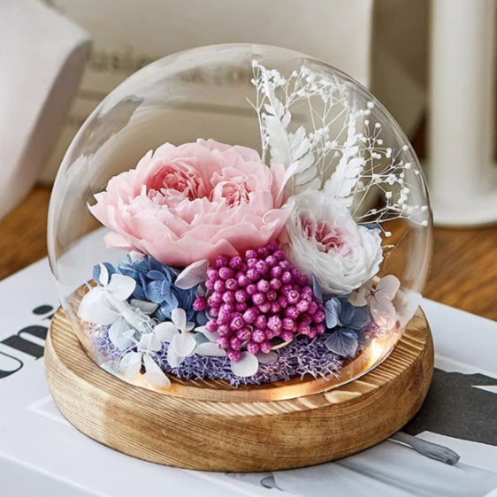 Flor eterna cubierta de vidrio rosa caja de regalo terminada Día de San Valentín boda novia regalo creativo decoración flor eterna