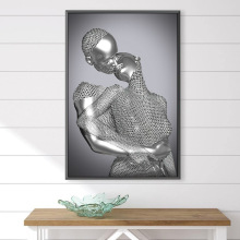 现代抽象装饰画雕塑艺术金属人物挂画客厅卧室高清喷印帆布画画芯