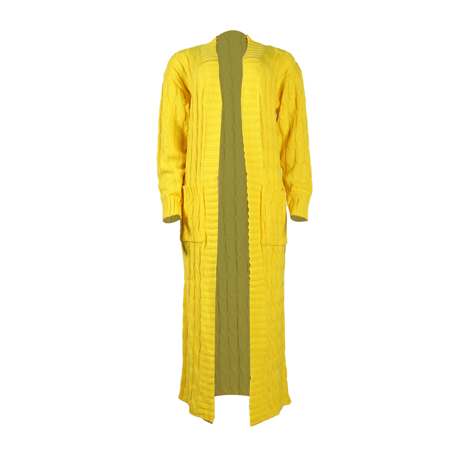 Damen Strickjacke Lang Aus Grobstrick In Unifarben Wintermantel_voghion.com
