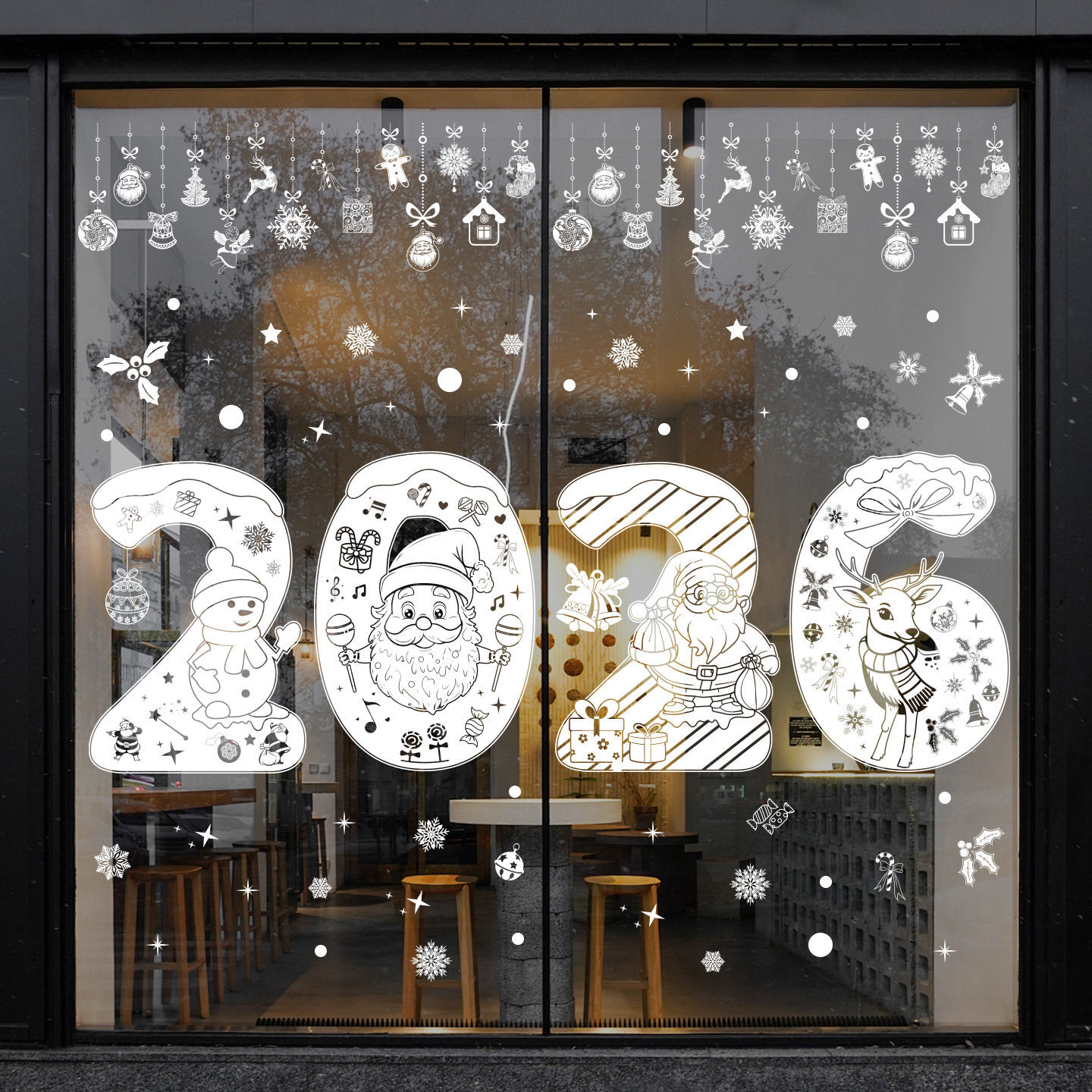 2026 Decoration Reindeer Static Cling Cross-Border White Snowflake Christmas Party Window Sticker Customization_voghion.com