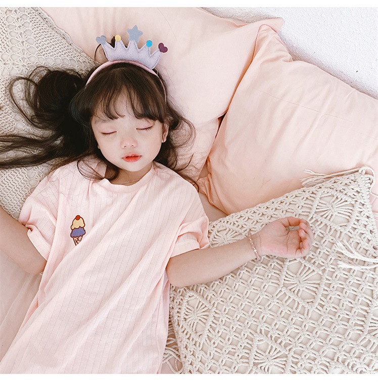 summer children Nightdress girl Home Furnishings Thin section Little Girl Short sleeved pajamas Female baby Dress Western style