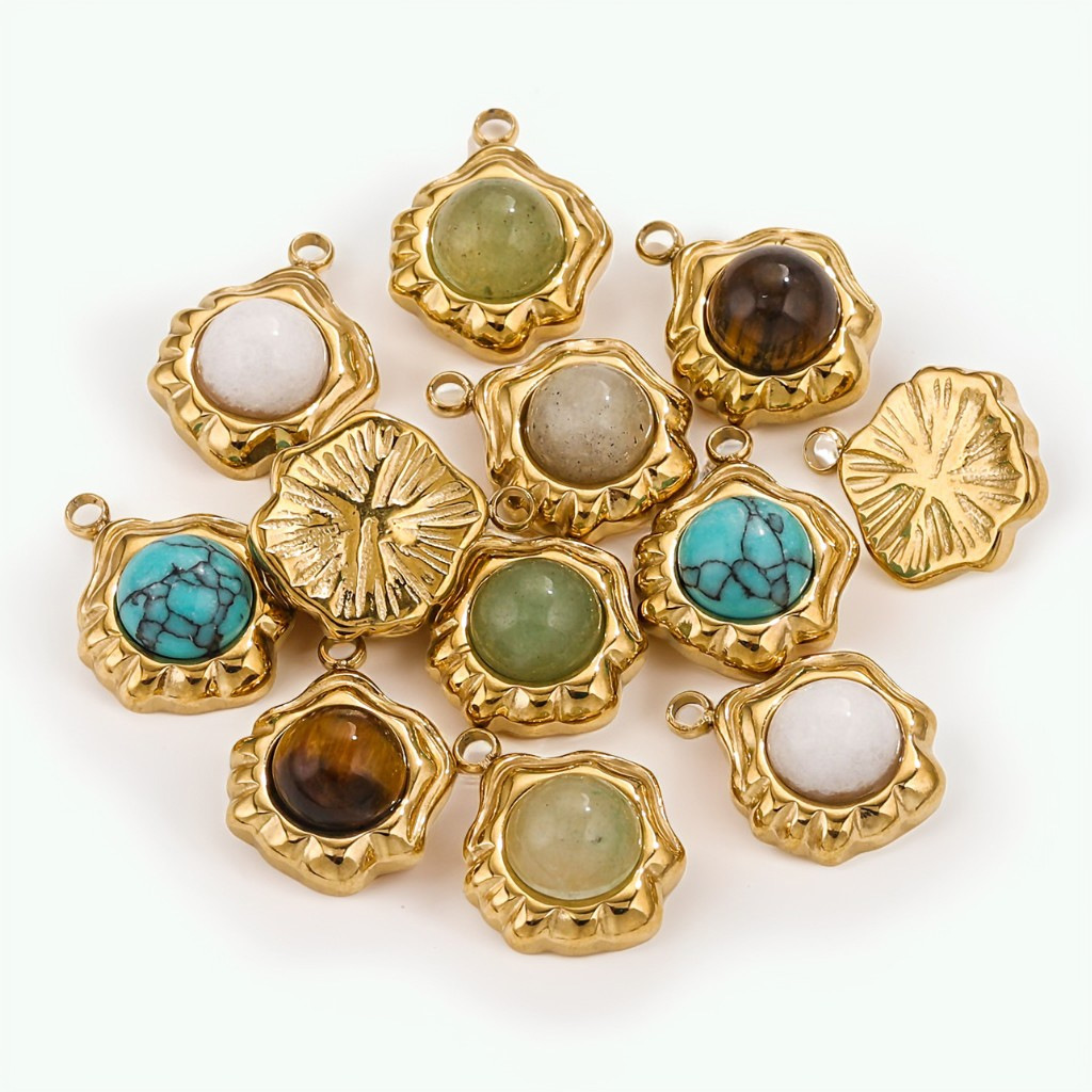 Europa y los Estados Unidos retro colgante geométrica de acero de aluminio joyería collar pendientes nicho accesorios de joyería DIY acero inoxidable piedra natural