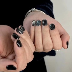 B674 black crystal cat eye short crystal cat eye handmade whitening wearable nail polish finished fake nail stickers