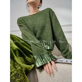 Plum Jan/超好看复古毛衣外套女款2025新款冬季法式气质绿色上衣