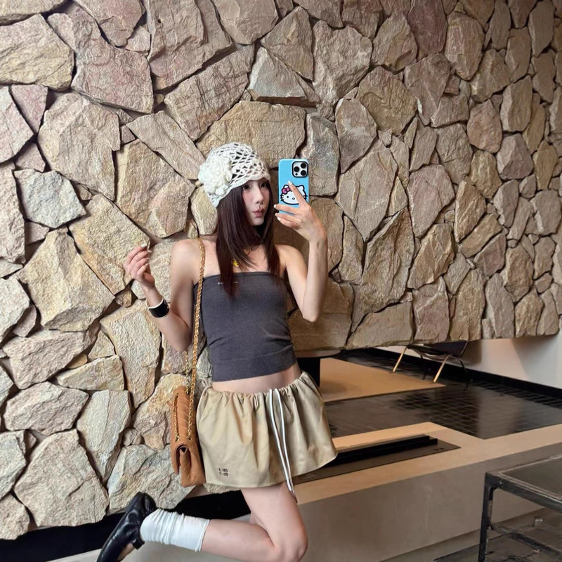 High-Quality Miu-Style Summer New Letter Embroidery Versatile Retro Sweet and Spicy Leg-Lengthening Women's Skirt