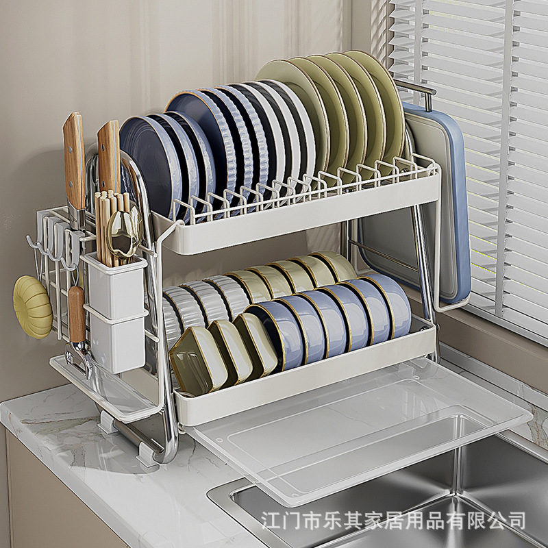 Estante de drenaje de platos de cocina Estante de almacenamiento de platos de color en contraste en capas Estante de drenaje de platos de palillos multifuncionales para el hogar Estante de drenaje de platos