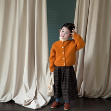 2025秋冬新款童装 韩版童装 女童南瓜色显白毛衣开衫粗毛线针织衫