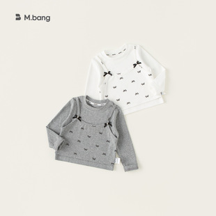 Yubao children's clothing girls fake two-piece top 2025 spring new children's T-shirt little girl bow base shirt