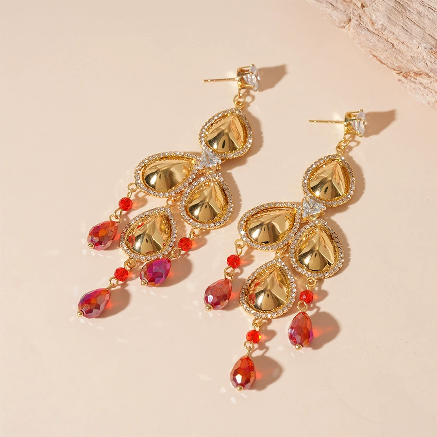 Glass silver needle with tassels, earrings, french style, European style, light luxury style, bright catchy style