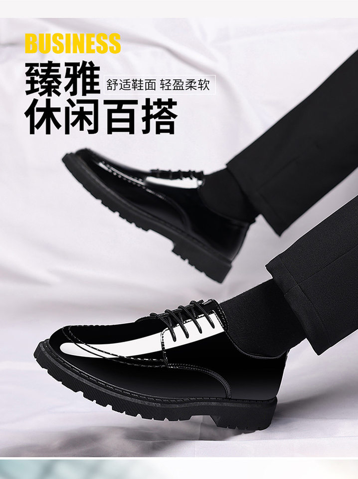 Giày da nam bóng mượt công sở cao cấp tăng chiều cao ẩn, gót vuông 3–5 cm — 8080-1 màu đen chi tiết 4