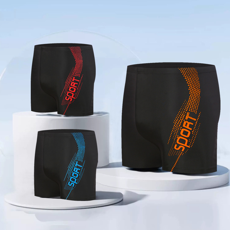 Cross-Border Men's Swimming Trunks Korean Style Printed Boxer Briefs Hot Spring Beach Pants Casual Large Size Diving Training Swimming Trunks