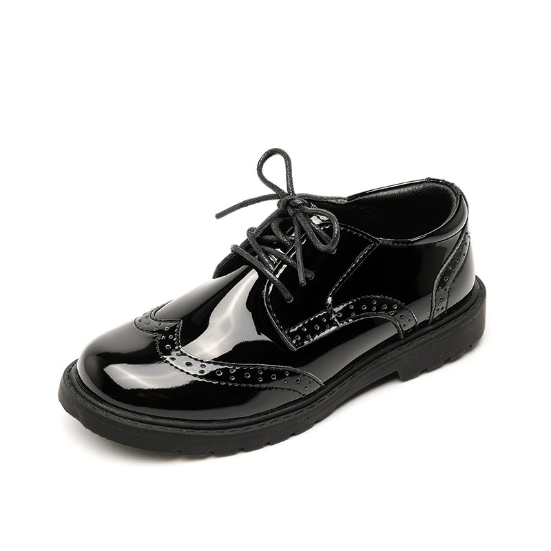Мальчиковые кожаные туфли 2025 весна-осень новый стиль школьные туфли для выступлений британский стиль черные туфли для больших детей