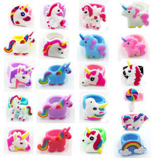 Amazon children's cartoon unicorn ring PVC soft rubber ring rainbow toy baby kindergarten gift