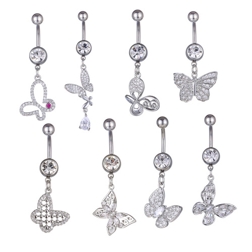 Cross-border products New European and American butterfly series zircon-shaped navel nails Piercing jewelry creative navel buttons Navel nails