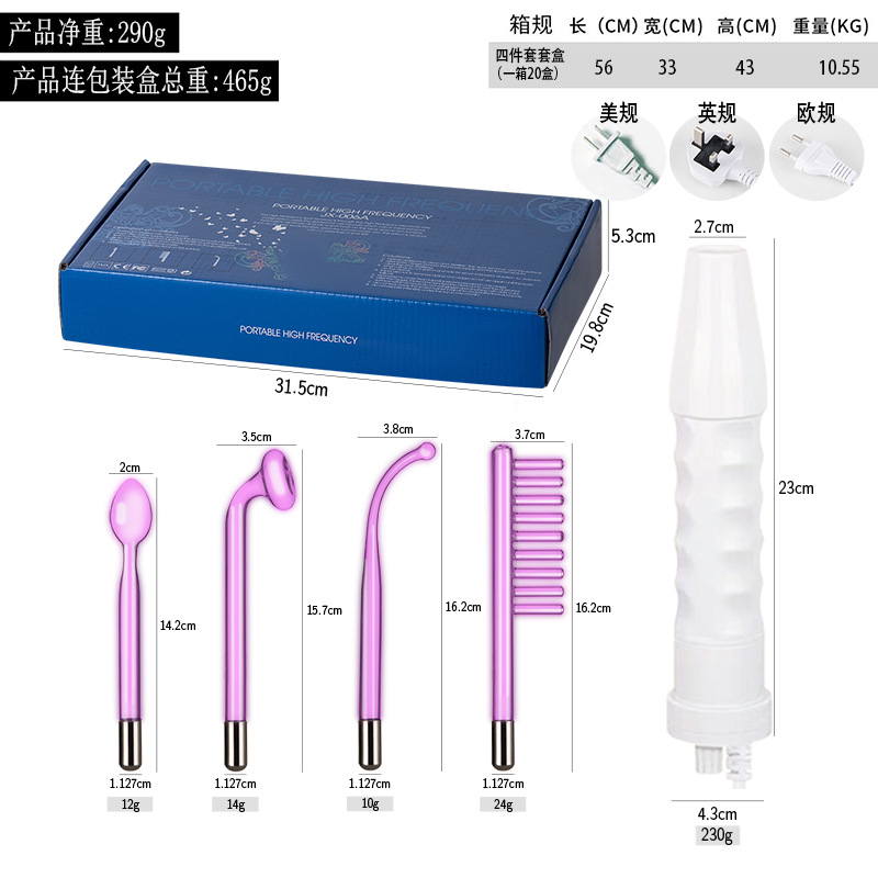 Instrumento de electroterapia de alta frecuencia tubo de vidrio Accesorios instrumento de belleza luz roja luz púrpura electroterapia varilla electroterapia peine