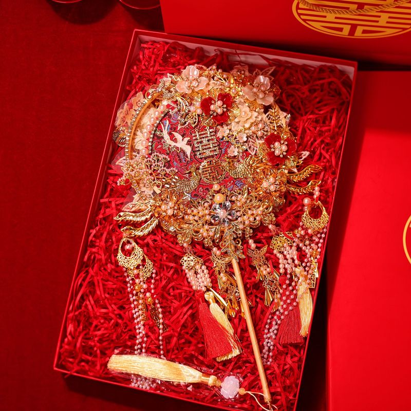 双色双面重工团扇新娘结婚diy材料包复古手工成品秀禾高级喜扇|undefined