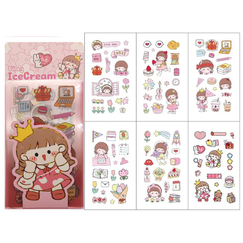 跨境外贸可爱卡通少女系列贴画儿童diy装饰素材免裁剪手账贴纸