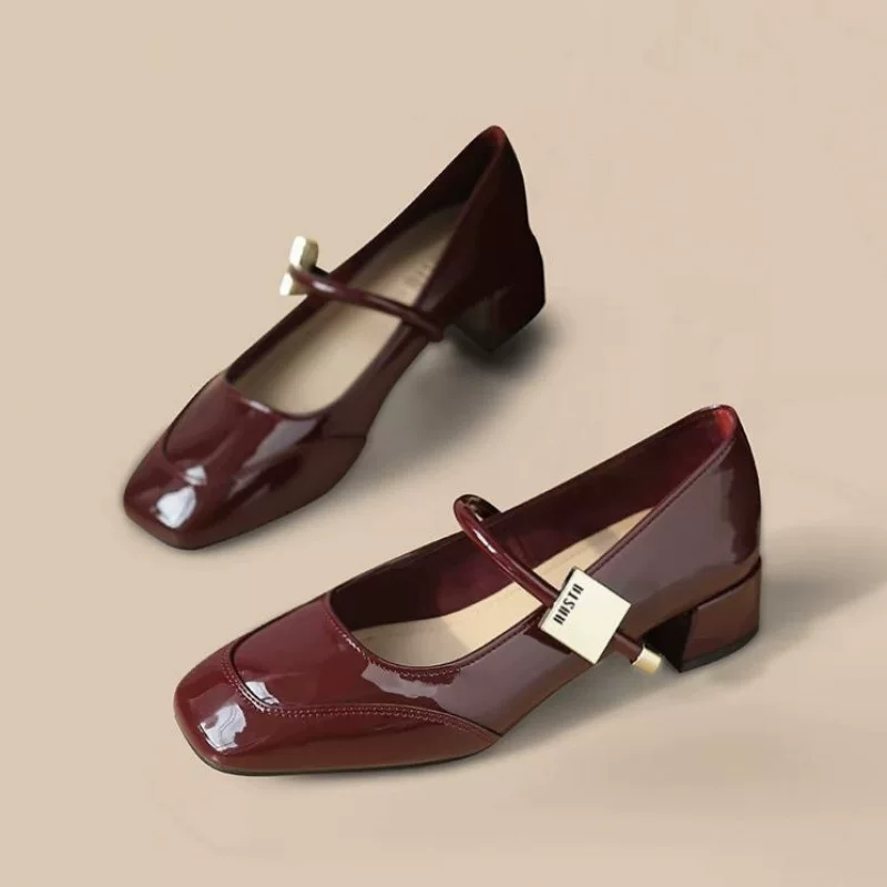  Footwear, red shoes for leather shoes, genuine leather, autumn, french style