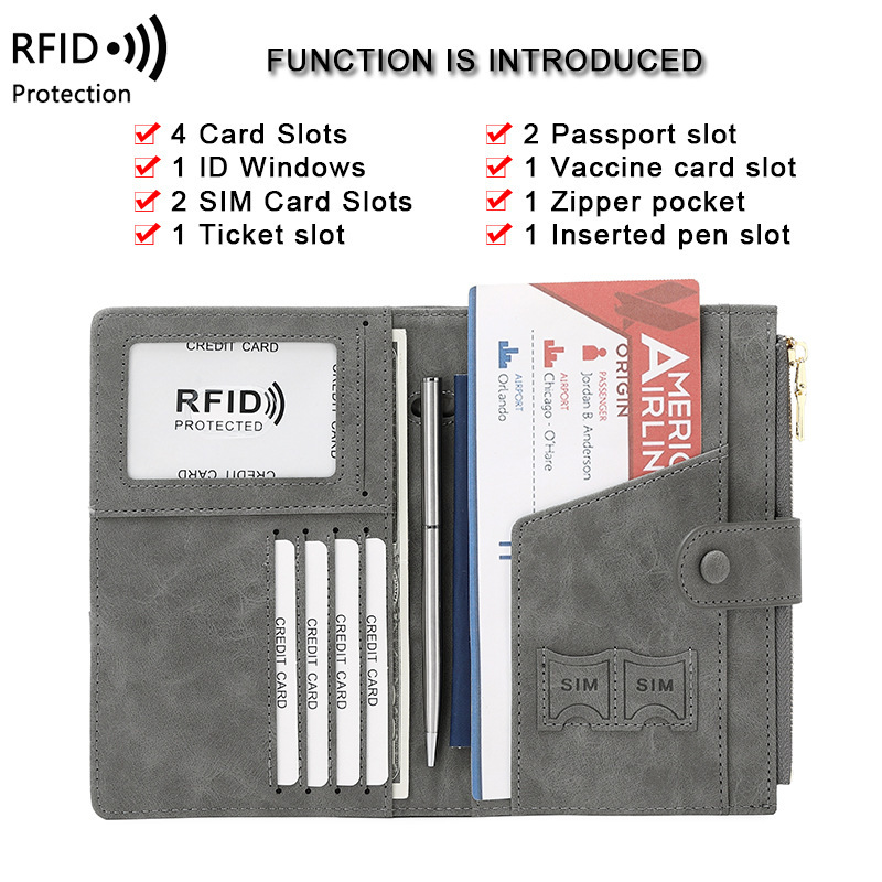 Nuevo porta pasaporte RFID antirrobo con hebilla de cremallera, funda para pasaporte, portadocumentos, bolsa de viaje multifuncional para pasaporte_voghion.com
