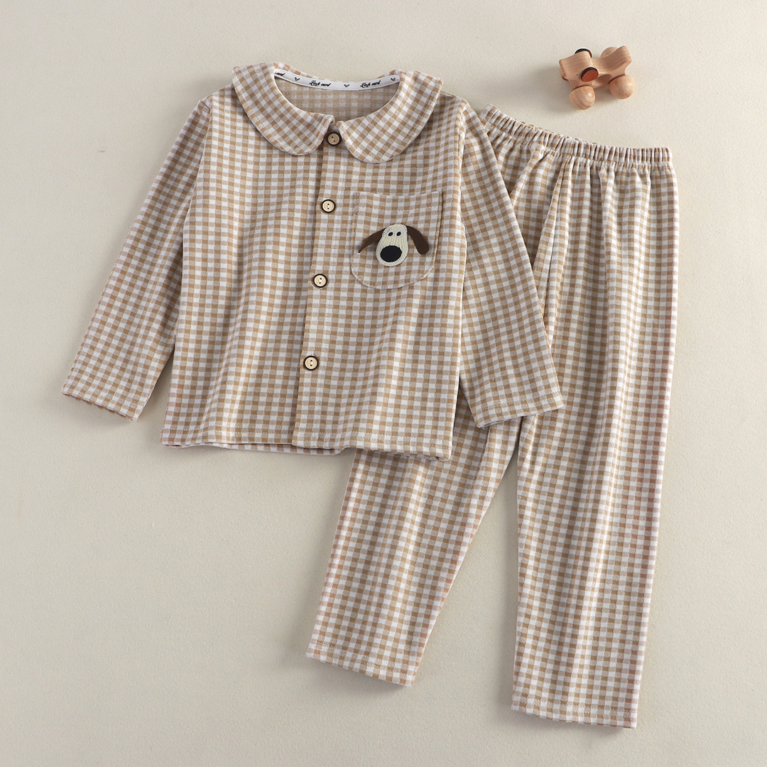 Ropa de niños para niños conjunto de ropa de hogar niños cuadrados de terciopelo cálido bordado muñeca pijamas para niños ropa de hogar