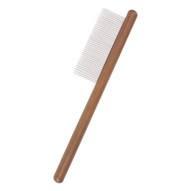 Venta caliente transfronteriza para mascotas de acero inoxidable de madera de una sola fila peine perro saltando peine rejilla piojos de gato eliminación de Peine de aguja larga