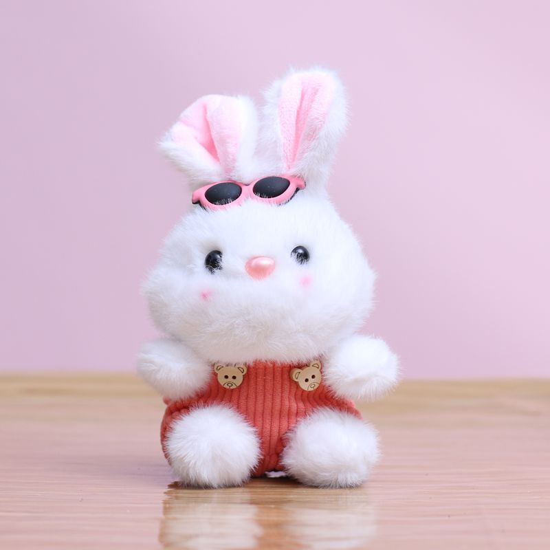 ネット有名人サスペンダーウサギペンダントかわいいメガネ白ウサギぬいぐるみバッグペンダントキーホルダー人形|undefined