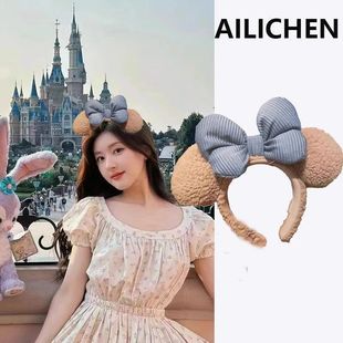 Cute Headwear Headband Amusement Park Shirley Mei Minnie Plush Headband Cute Bow Cartoon Headwear Headband