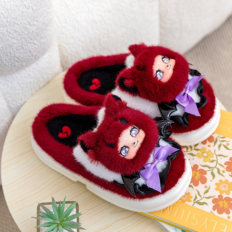 zapatillas de algodón de dibujos animados niñas lindos zapatos de peluche pareja de invierno para damas zapatillas de cabello cálidas interiores