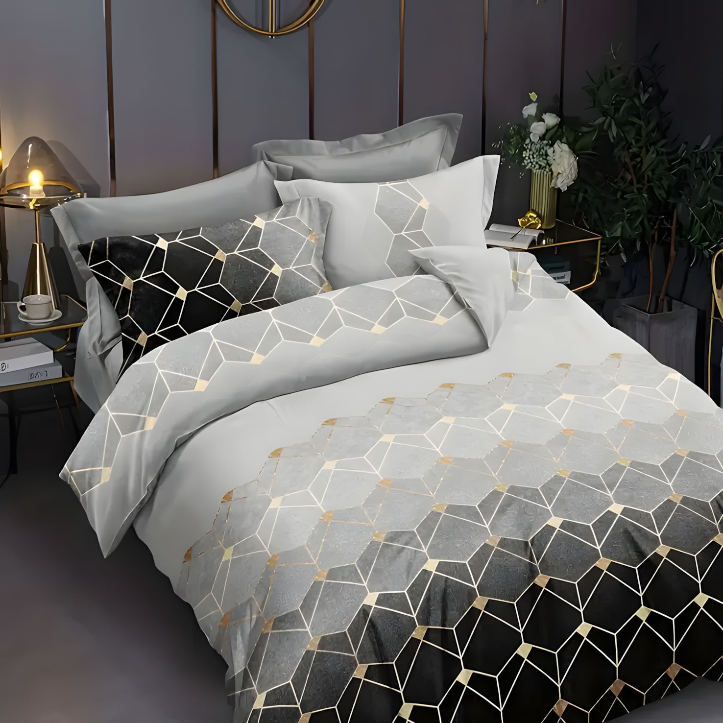TEMU / JIT Transfronterizo Visita al hogar lujoso ligero de lujo patrón de mármol geométrico 3D impresión digital Kit de colcha