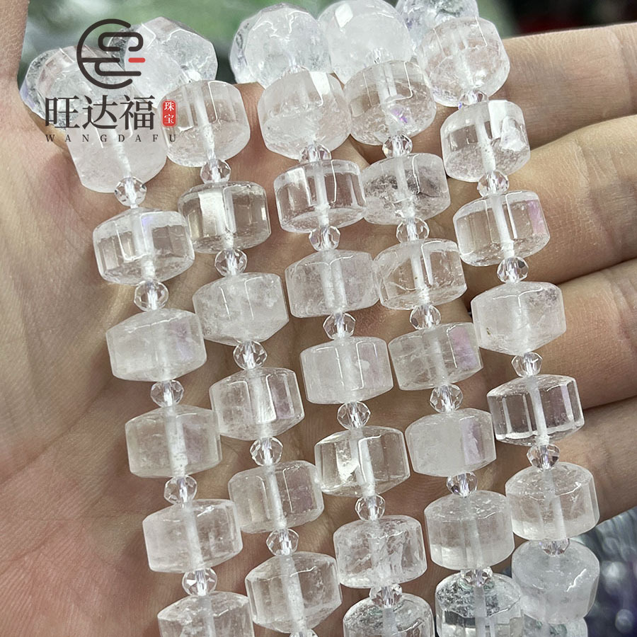 天然白水晶散珠车轮切面珠子手链项链水晶半成品串珠DIY手串饰品