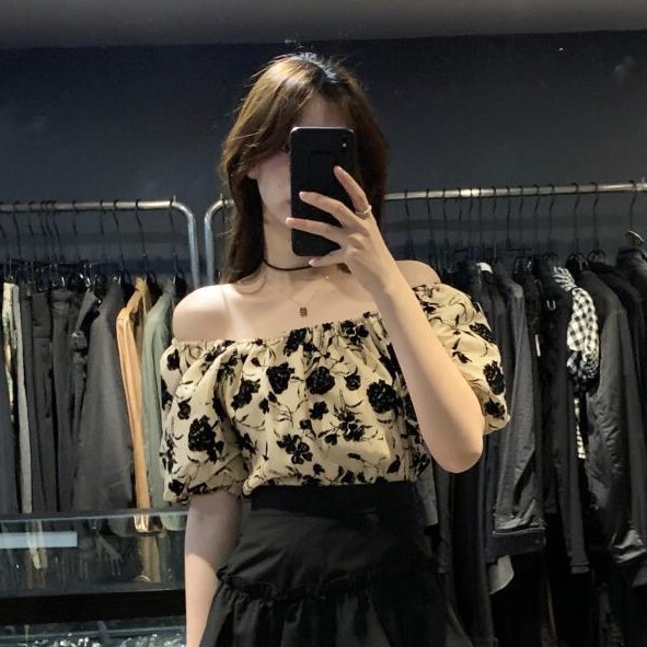 Shirt French Top Loose Women's Korean Style Floral Short-Sleeved T-Shirt New One-Shoulder Summer Age-Reducing Style