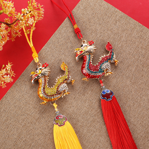 Carefully selected 2024 Year of the Dragon Chinese Dragon Tassel Living Room Car Rearview Mirror Pendant Car Xianglong Keychain Hanging Ornaments