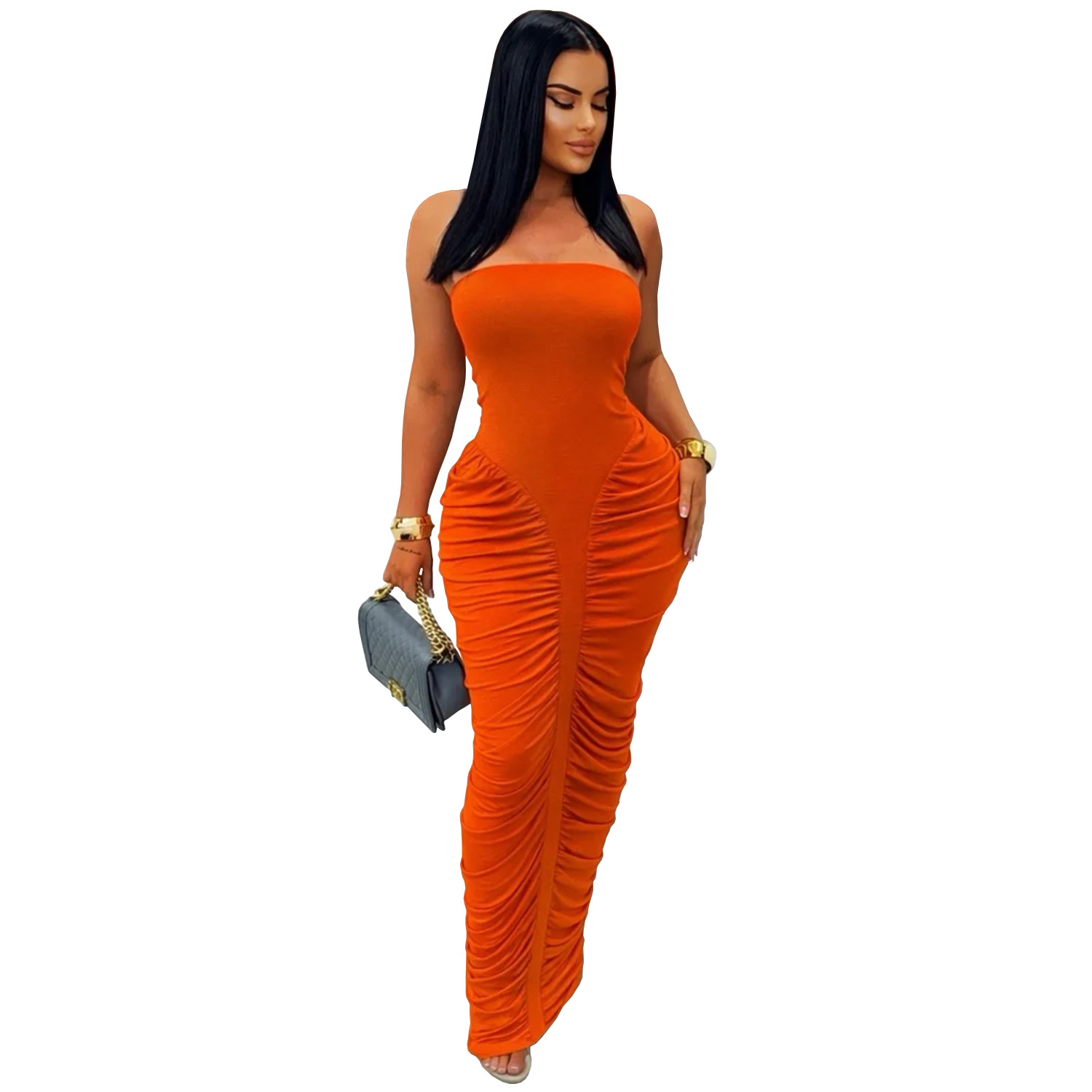 C7669 Aliexpress transfronterizo amazon ropa de moda europea y americana de mujer sexy con un pecho de color sólido con un vestido de broche image 8